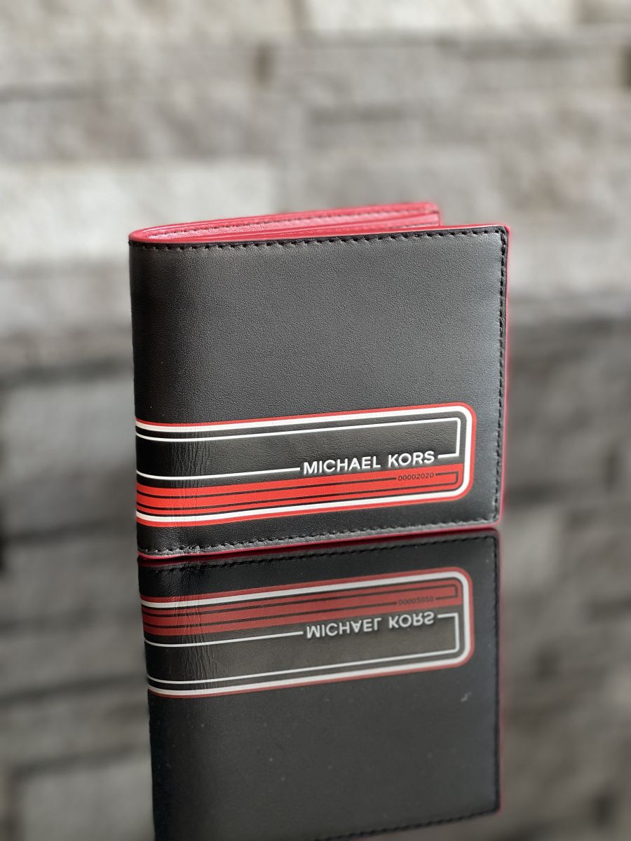 Pánska peňaženka MICHAEL KORS Kent Billfold Leather Black/Crimson