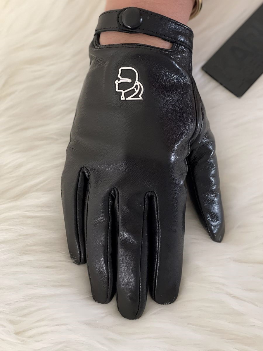 Dámske rukavice KARL LAGERFELD Kameo Full Leather Gloves Black